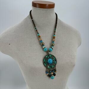 Laura Ashley Boho faux turquoise medallion Necklace